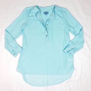 CeCe Light Blue Popover Blouse